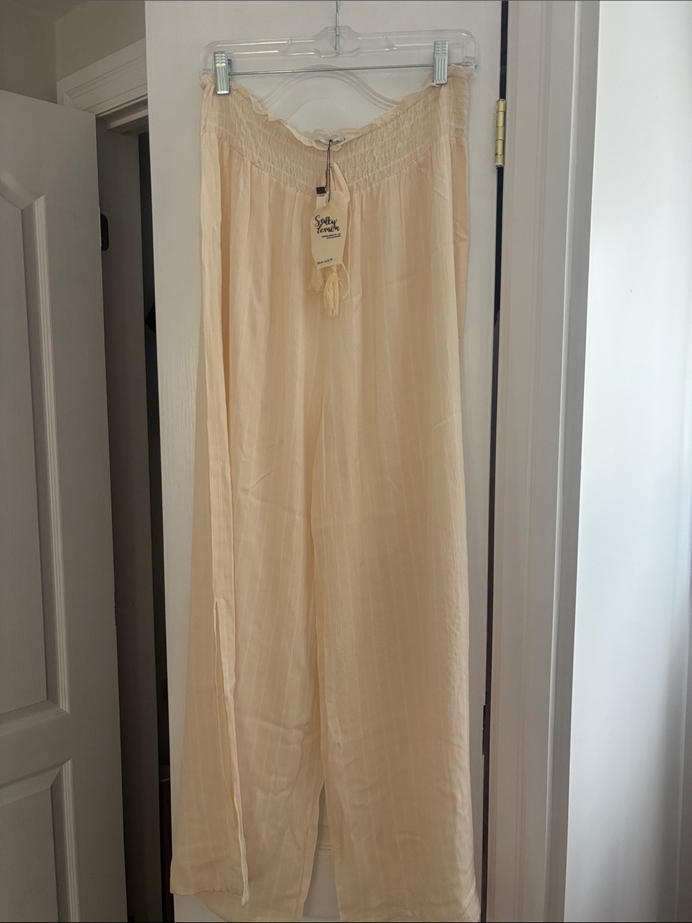 Light pale yellow Wide Leg Tassel Pants